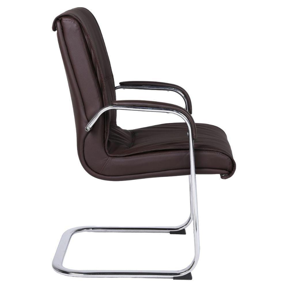 Cadeira De Escritório Locutor Austin Fratini Pu Marrom Base Fixa Cromada - 3