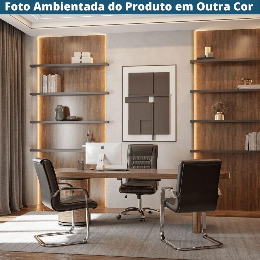 Cadeira De Escritório Locutor Austin Fratini Pu Marrom Base Fixa Cromada - 6