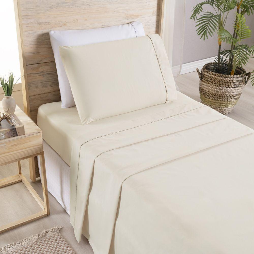 Jogo De Cama Premier Solteiro 03 Peças Hipercal 200 Fios 80% Algodão, 20% Poliéster - Palha - 4