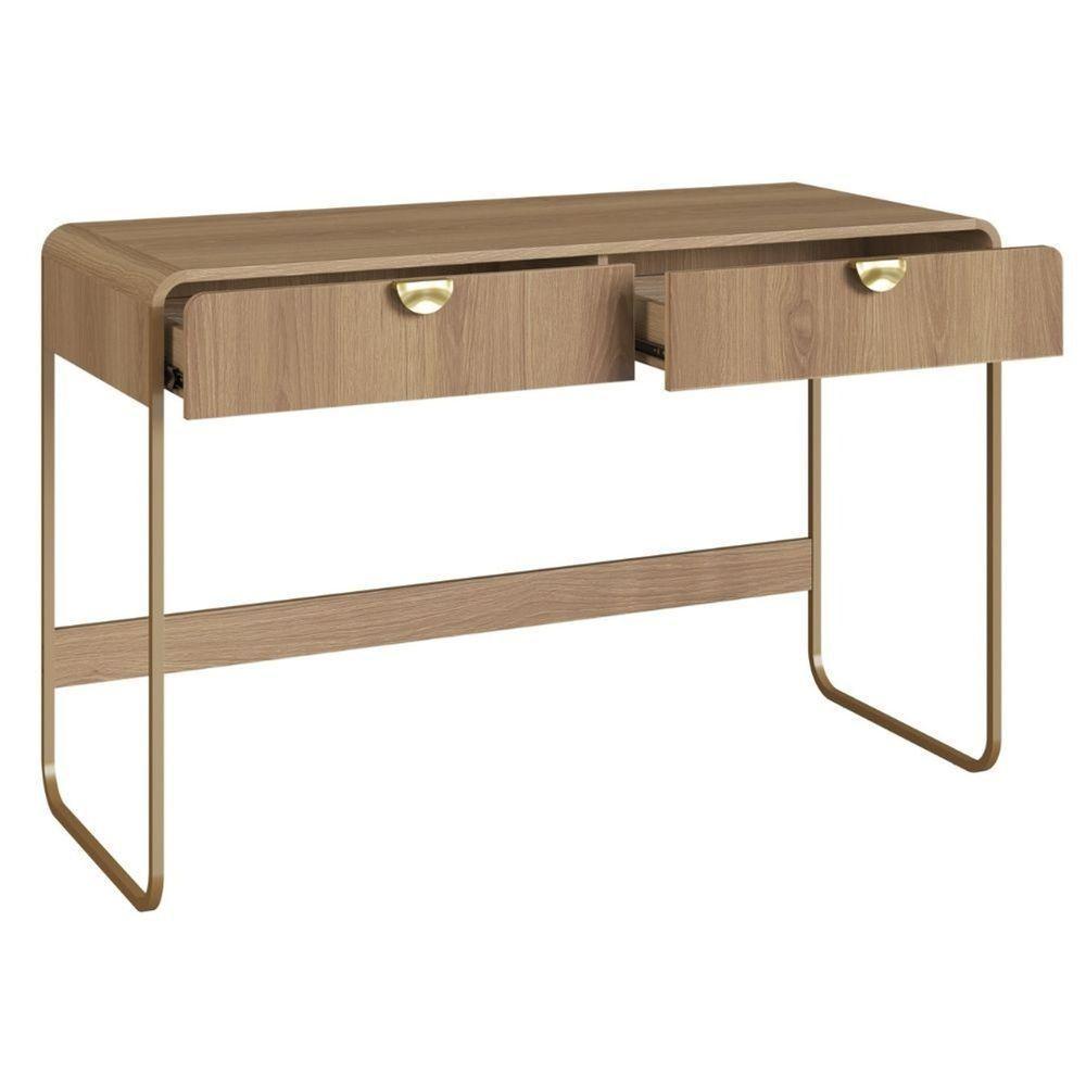 Escrivaninha Orgânica Luna Artesano 125 Cm (larg) Em Mdp Hanover Duas Gavetas Base Metal Dourado - 3