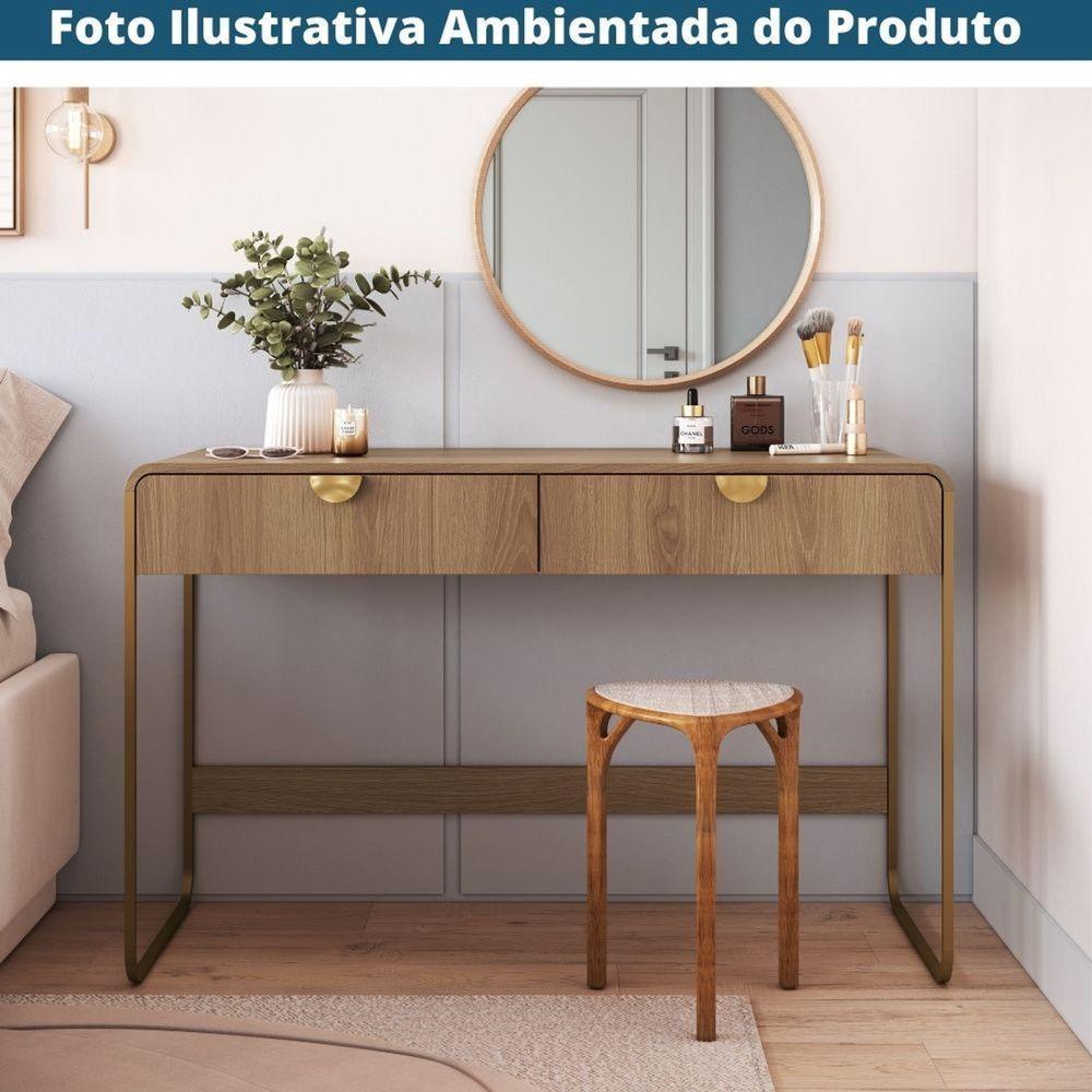 Escrivaninha Orgânica Luna Artesano 125 Cm (larg) Em Mdp Hanover Duas Gavetas Base Metal Dourado - 5