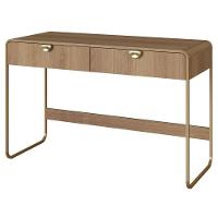 Escrivaninha Orgânica Luna Artesano 125 Cm (larg) Em Mdp Hanover Duas Gavetas Base Metal Dourado - 1