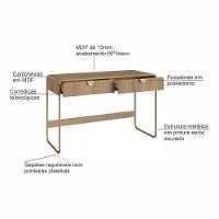 Escrivaninha Orgânica Luna Artesano 125 Cm (larg) Em Mdp Hanover Duas Gavetas Base Metal Dourado
