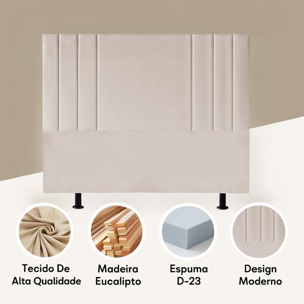 Cabeceira Cama Box Estofada Solteiro 90 Cm Veludo Frame Cor:bege - 4