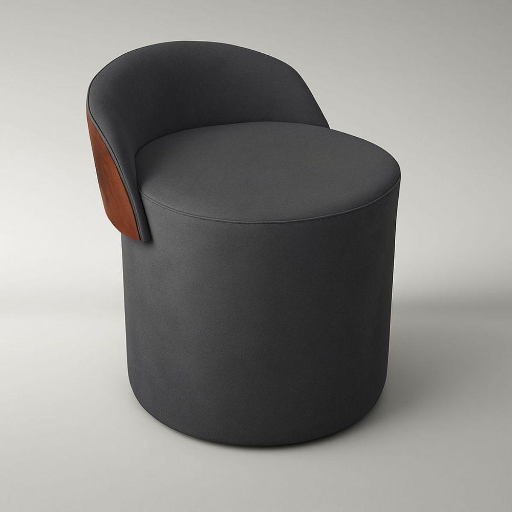 Puff Encosto Corino Redondo Suede Sala Penteadeira Quarto Cor:cinza Escuro - 2