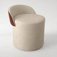 Puff Encosto Corino Redondo Suede Sala Penteadeira Quarto Cor:bege - 2