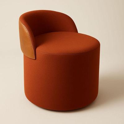 Puff Encosto Corino Suede Redondo Confortável Sala Moderno Cor:terracota