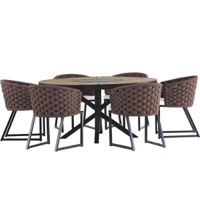 Kit 6 Cadeira Bali Alumínio Em Tricô Náutico E Mesa Trama Marrom