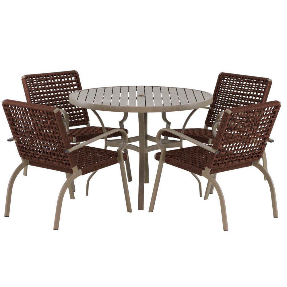 Kit 4 Cadeiras Corda Náutica E Mesa Tampo Ripado Varanda Marrom - 1