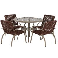 Kit 4 Cadeiras Corda Náutica E Mesa Tampo Ripado Varanda Marrom - 1