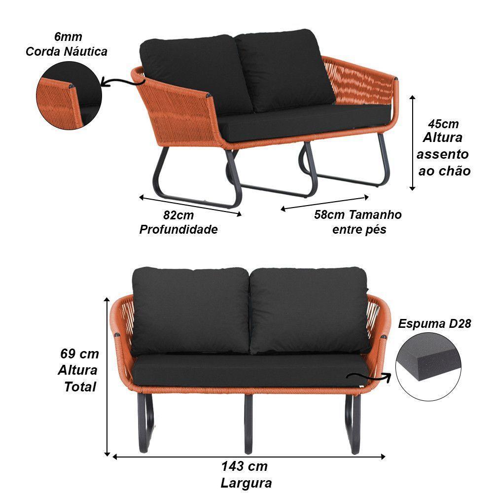 Conjunto Sofá E Poltronas Corda Alumínio Para área Terra Cota - 4