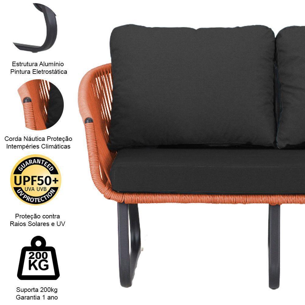Conjunto Sofá E Poltronas Corda Alumínio Para área Terra Cota - 6