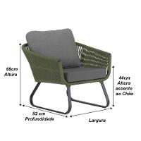 Conjunto Sofá E Poltronas Corda Alumínio Para área Verde Musgo - 2