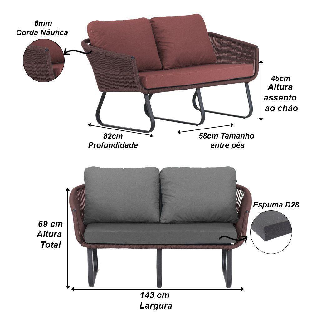 Conjunto Sofá E Poltronas Corda Alumínio Para área Marrom - 2