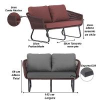 Conjunto Sofá E Poltronas Corda Alumínio Para área Marrom - 2
