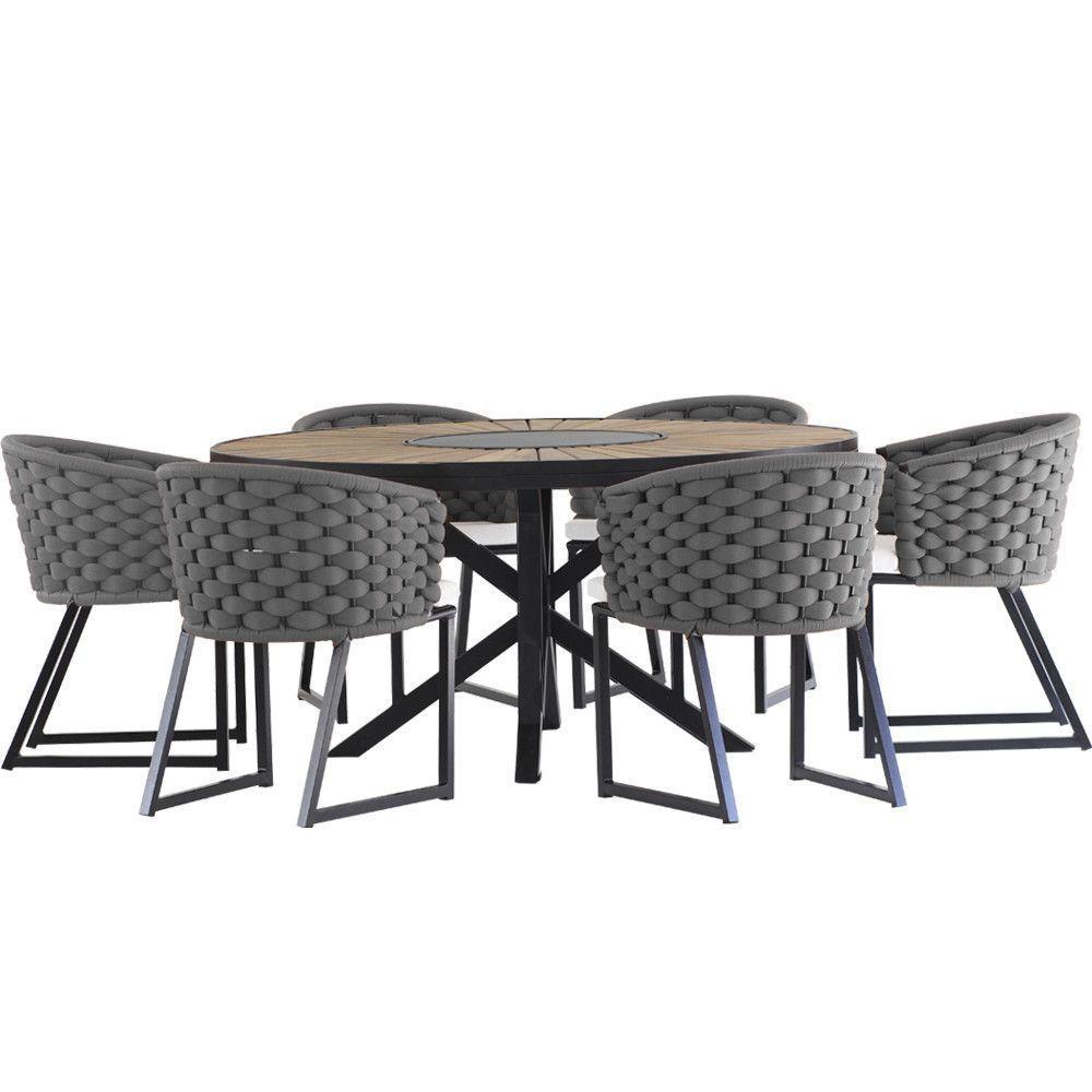 Kit 6 Cadeira Bali Alumínio Em Tricô Náutico E Mesa Trama Prata - 1