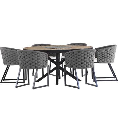 Kit 6 Cadeira Bali Alumínio Em Tricô Náutico E Mesa Trama Prata