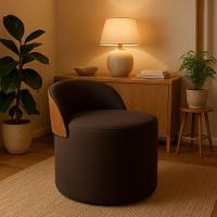 Puff Encosto Corino Redondo Suede Sala Penteadeira Quarto Cor:marrom - 1