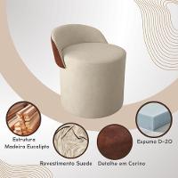 Puff Encosto Corino Redondo Suede Sala Penteadeira Quarto Cor:marrom