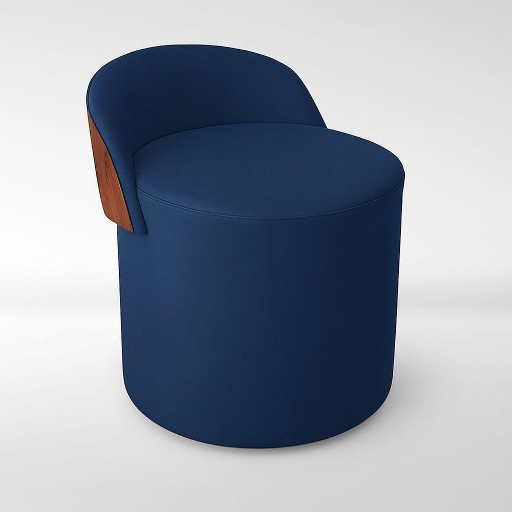 Puff Encosto Corino Redondo Suede Sala Penteadeira Quarto Cor:azul Marinho - 2