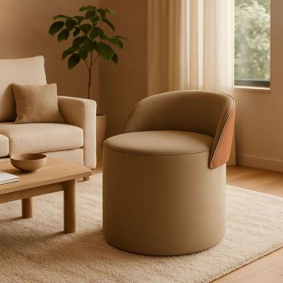 Puff Encosto Corino Redondo Suede Sala Penteadeira Quarto Cor:capuccino