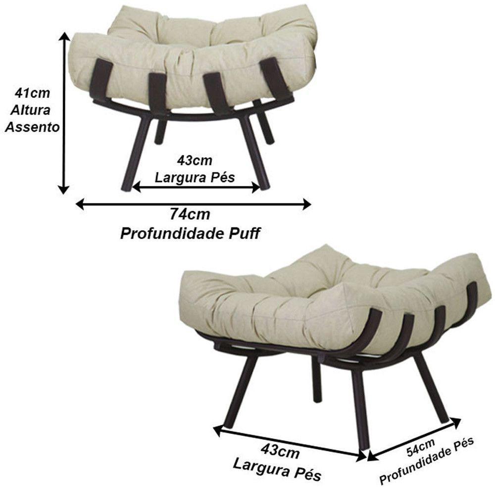 Kit Poltrona Costela + Puff Almofada Decorativo Alumínio Cinza - 4