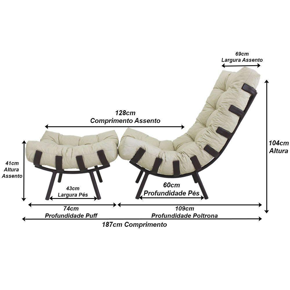 Kit Poltrona Costela + Puff Almofada Decorativo Alumínio Cinza - 5