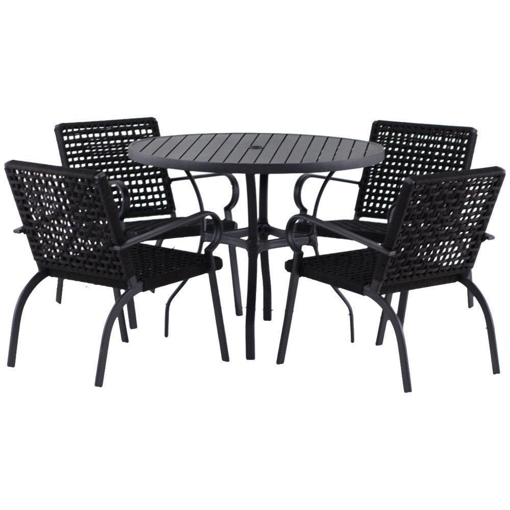 Kit 4 Cadeiras Corda Náutica E Mesa Tampo Ripado Varanda Preto - 1