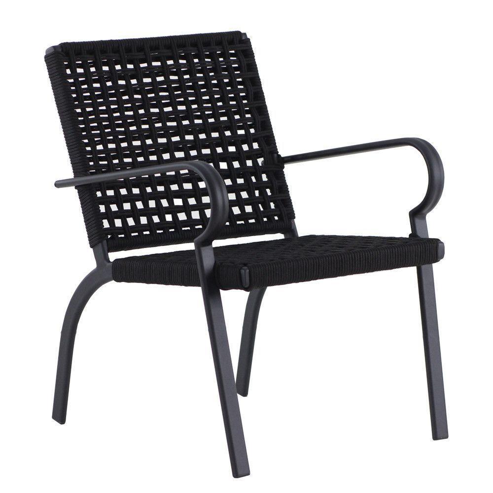 Kit 4 Cadeiras Corda Náutica E Mesa Tampo Ripado Varanda Preto - 2