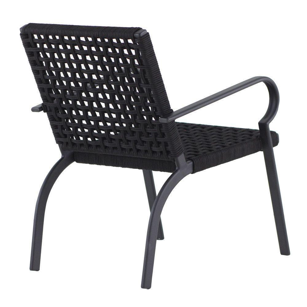 Kit 4 Cadeiras Corda Náutica E Mesa Tampo Ripado Varanda Preto - 3