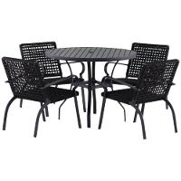 Kit 4 Cadeiras Corda Náutica E Mesa Tampo Ripado Varanda Preto - 1