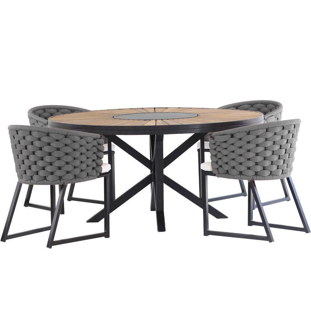 Kit 4 Cadeira Bali Alumínio Em Tricô Náutico E Mesa Trama Prata - 1