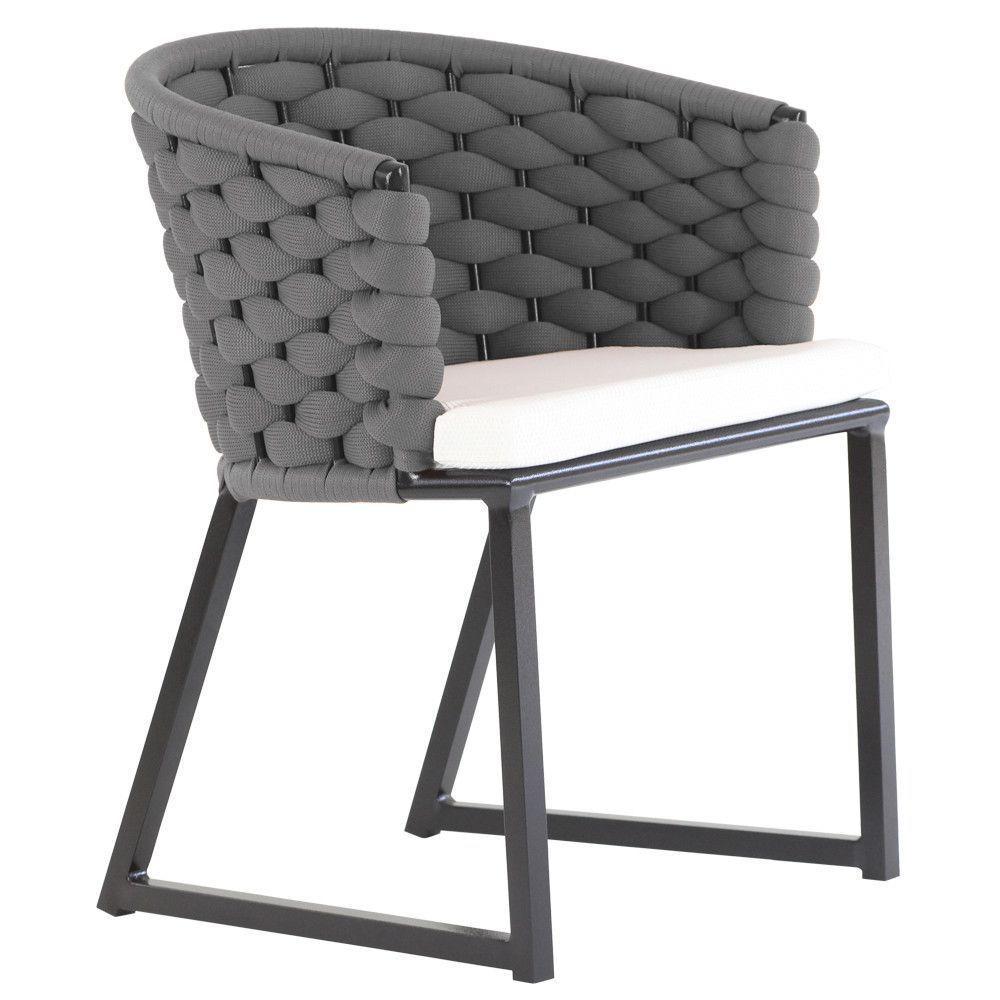 Kit 4 Cadeira Bali Alumínio Em Tricô Náutico E Mesa Trama Prata - 2