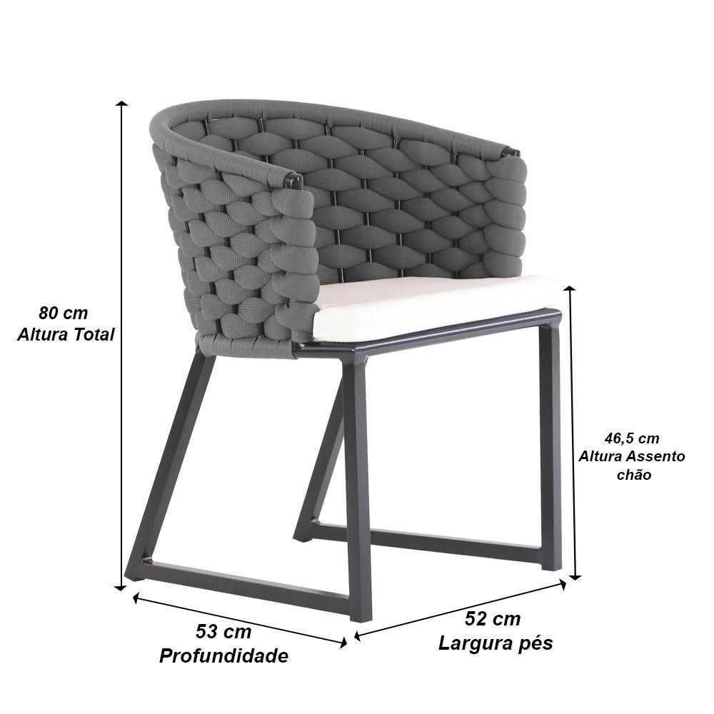 Kit 4 Cadeira Bali Alumínio Em Tricô Náutico E Mesa Trama Prata - 4