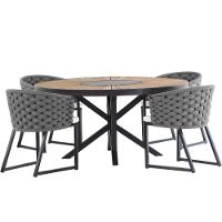 Kit 4 Cadeira Bali Alumínio Em Tricô Náutico E Mesa Trama Prata - 1