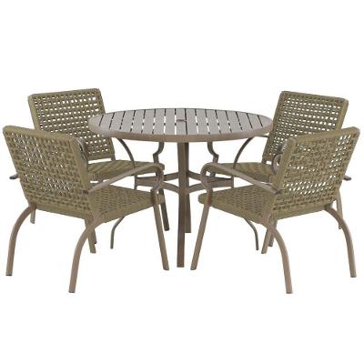 Kit 4 Cadeiras Corda Náutica E Mesa Tampo Ripado Varanda Rami