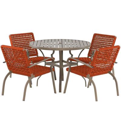 Kit 4 Cadeiras Corda Náutica E Mesa Tampo Ripado Varanda Terra Cota