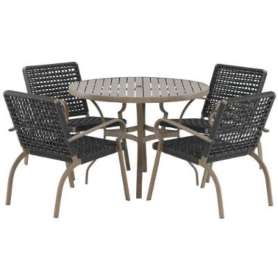 Kit 4 Cadeiras Corda Náutica E Mesa Tampo Ripado Varanda Cinza