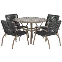 Kit 4 Cadeiras Corda Náutica E Mesa Tampo Ripado Varanda Cinza - 1