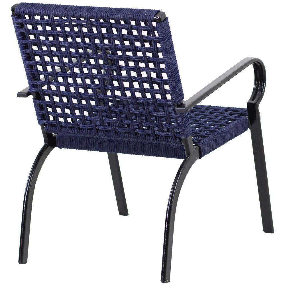 Kit 4 Cadeiras Corda Náutica E Mesa Tampo Ripado Varanda Azul Marinho - 3