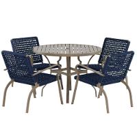 Kit 4 Cadeiras Corda Náutica E Mesa Tampo Ripado Varanda Azul Marinho - 1