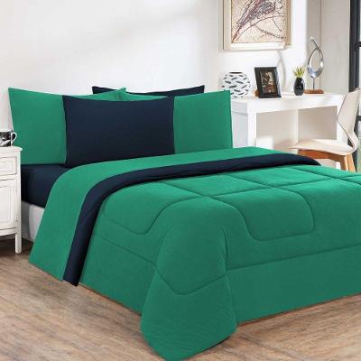 Kit Edredom Malha 100% Algodão Gran Moratta 3 Peças Casal - Verde Jade-azul Marinho