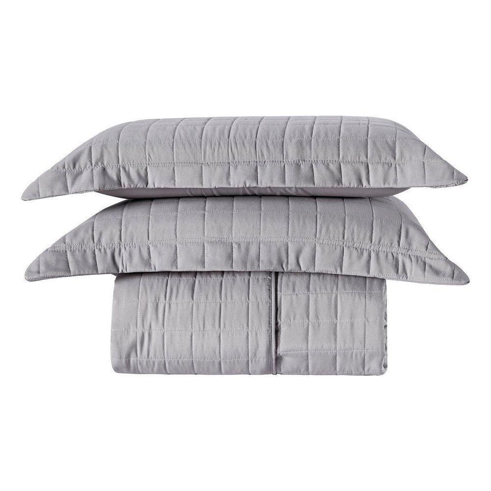 Cobre Leito Matelassê Percal 300 Fios Basic Casal Padrão 03 Peças 100% Poliéster - Cinza - 1