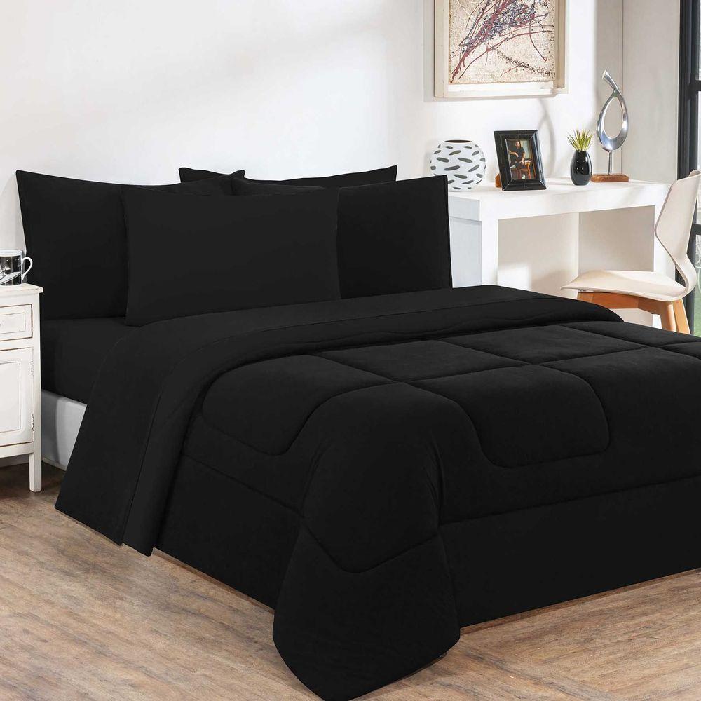 Kit Edredom Malha 100% Algodão Gran Moratta 3 Peças Casal - Preto-preto - 1