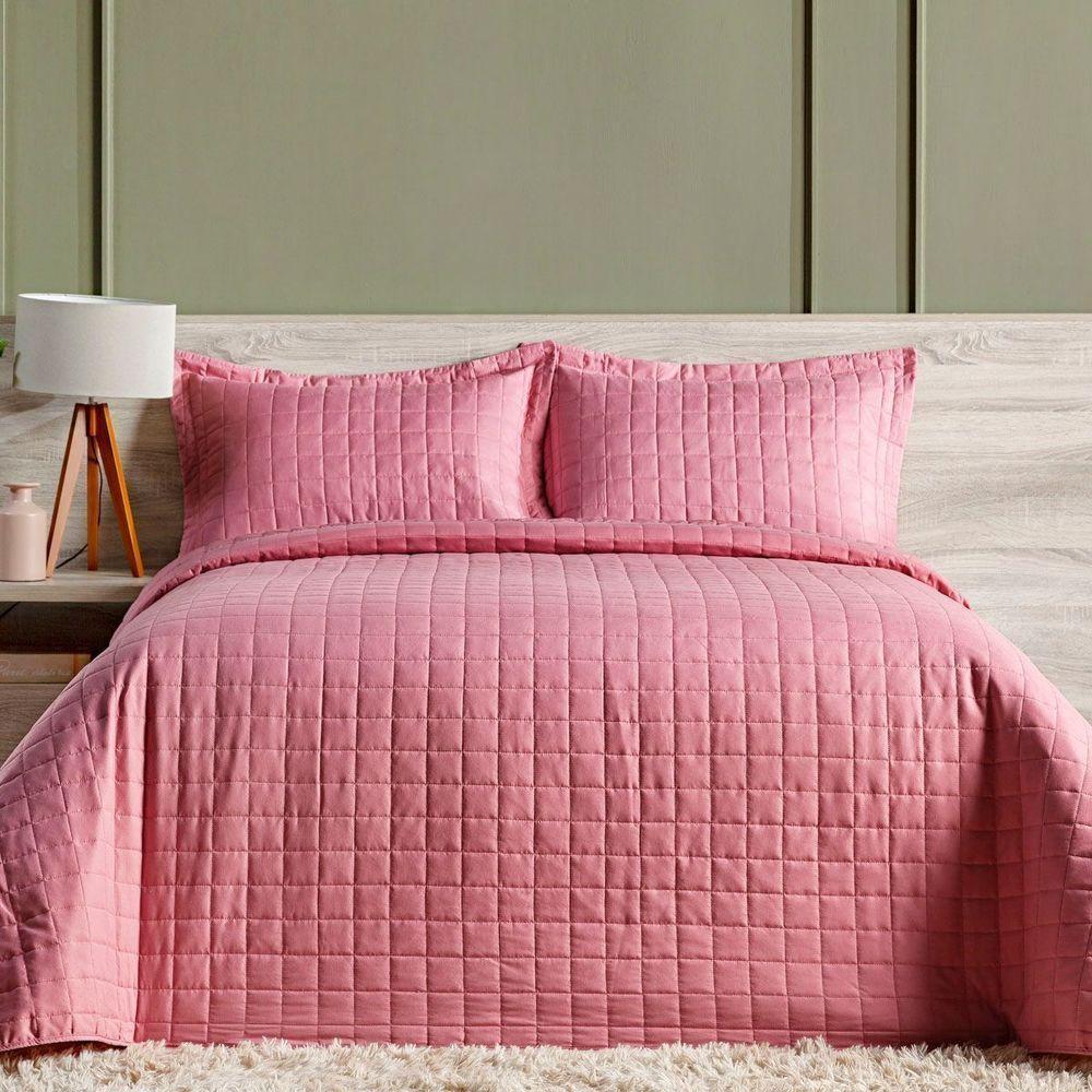 Cobre Leito Matelassê Percal 300 Fios Basic Queen 03 Peças 100% Poliéster - Rosê - 2