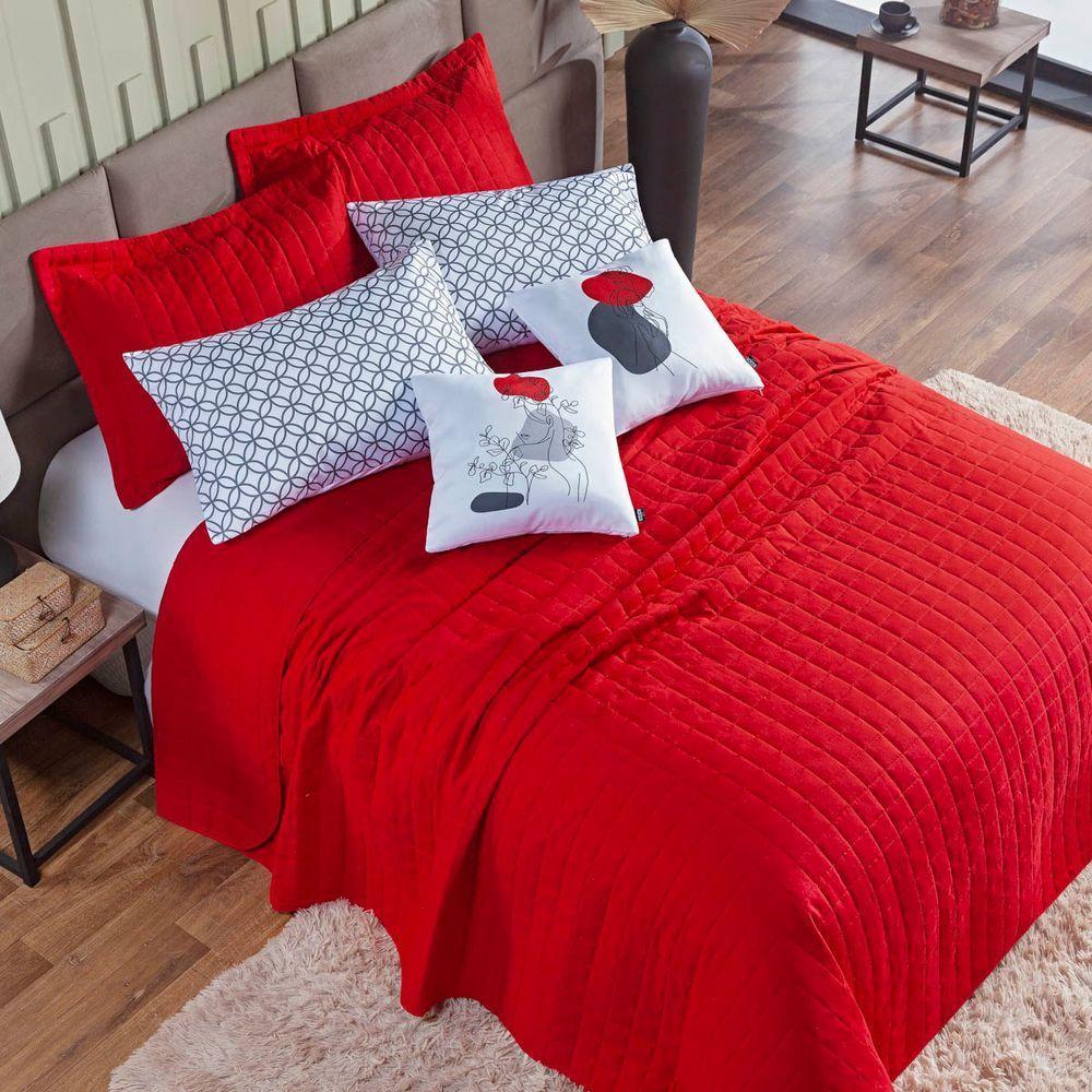 Kit Colcha Matelassê Percal 300 Fios Basic Queen 07 Peças 100% Poliéster - Vermelho Lady - 2