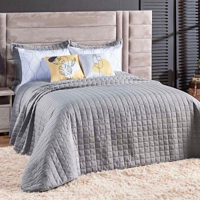 Kit Colcha Matelassê Percal 300 Fios Basic Queen 07 Peças 100% Poliéster - Cinza Leaves