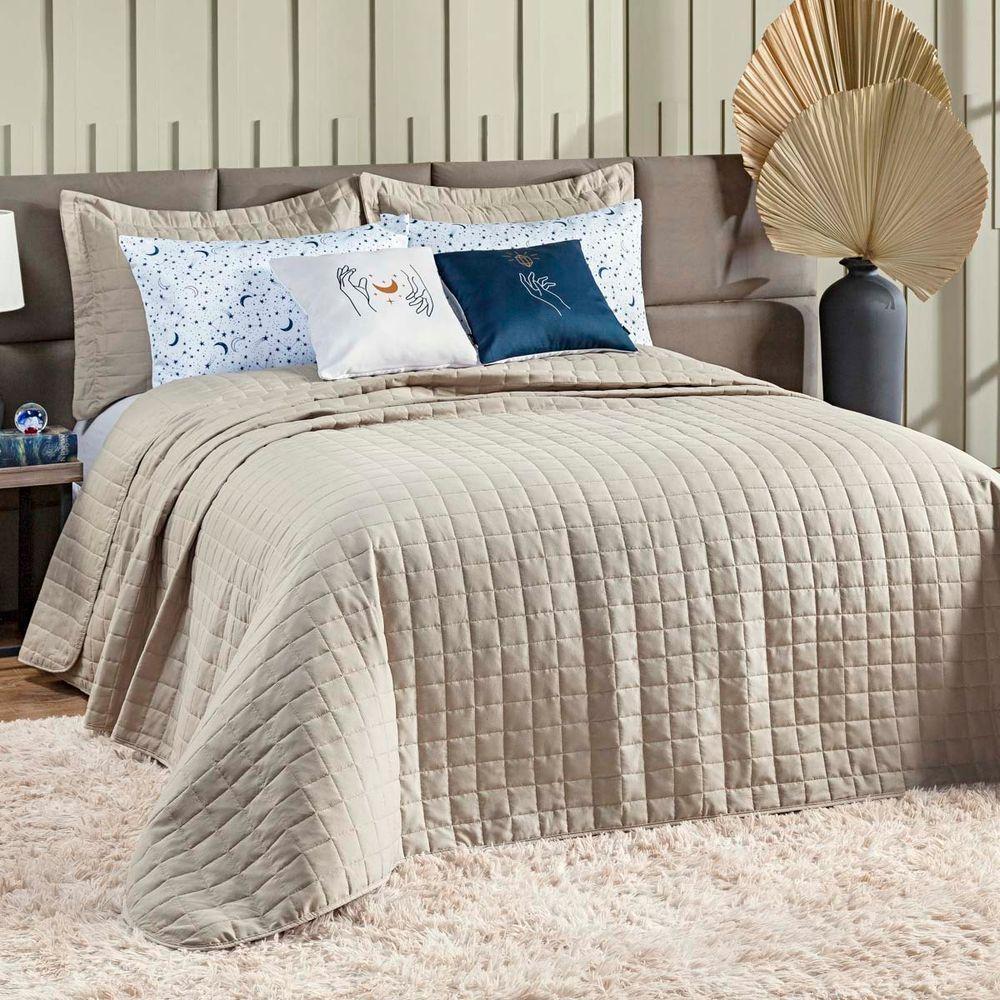 Kit Colcha Matelassê Percal 300 Fios Basic Queen 07 Peças 100% Poliéster - Bege Moon - 1