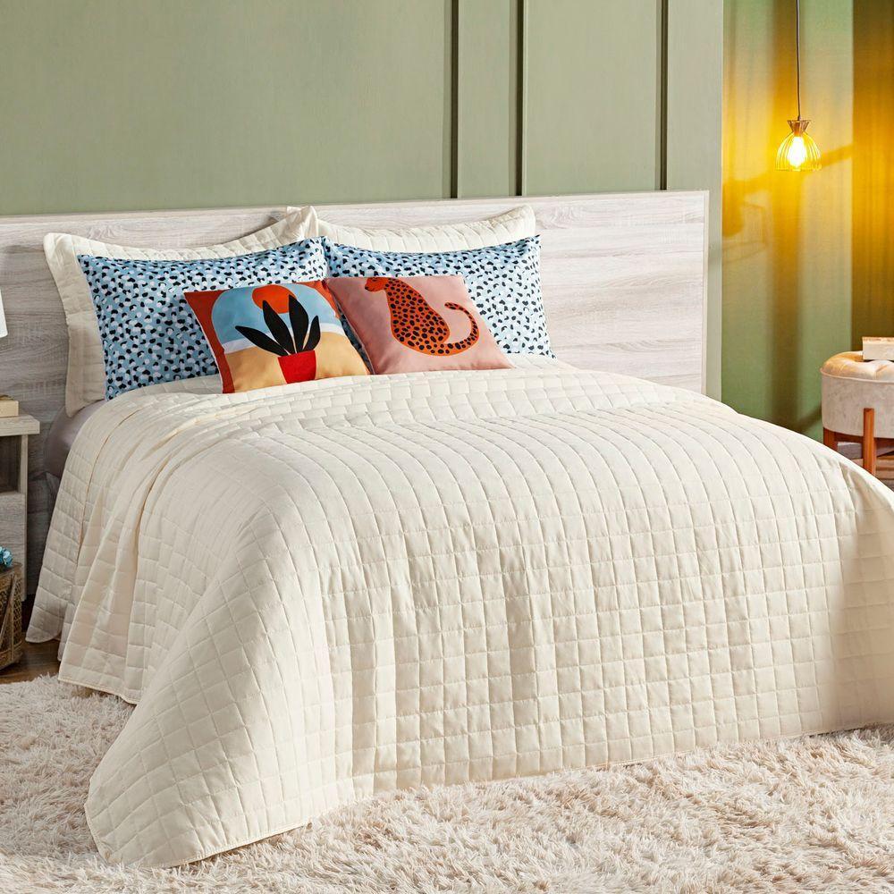 Kit Colcha Matelassê Percal 300 Fios Basic King 07 Peças 100% Poliéster - Marfim Jaquar - 1