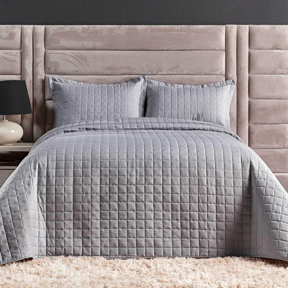 Kit Colcha Matelassê Percal 300 Fios Basic King 07 Peças 100% Poliéster - Cinza Leaves - 3